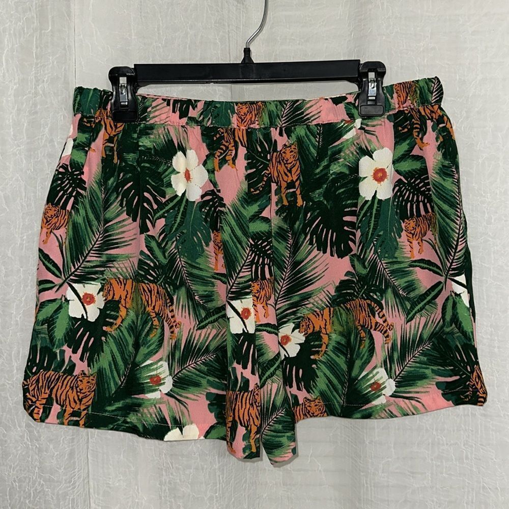 Cynthia Rowley M-L Green Orange Tropical Jungle Tiger Cropped Top & Short PJ Set - Picture 14 of 16